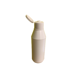 Hvit plastikkflaske m. klapplokk, 250 ml.